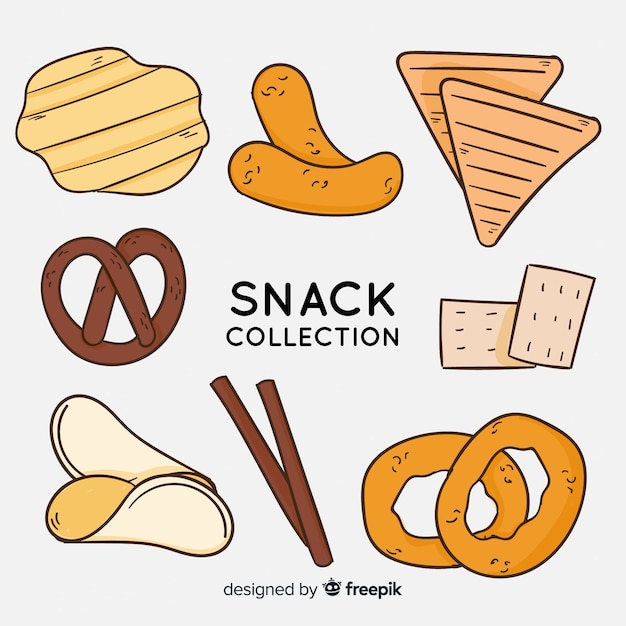 Hand drawn delicious snack collection Free Vector