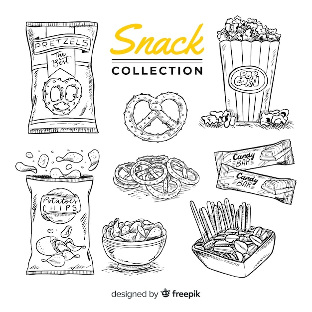 Hand drawn delicious snack collection Free Vector