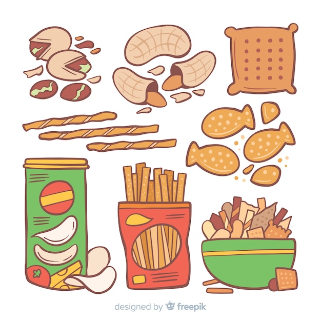 Hand drawn delicious snack collection Vector Free Download