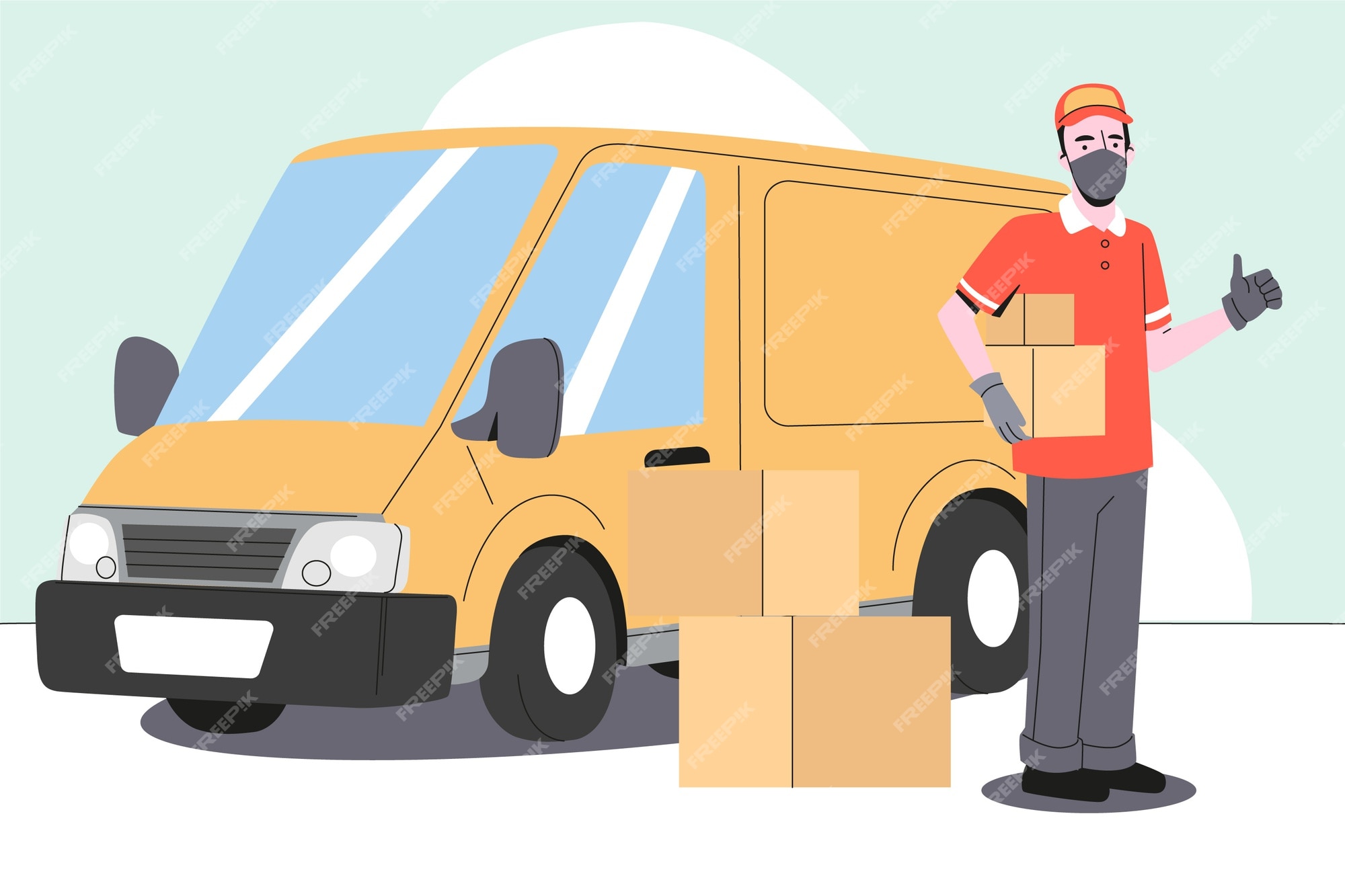 Premium Vector | Hand drawn delivery concept with van