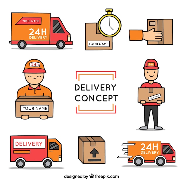 Hand drawn delivery elements Free Vector