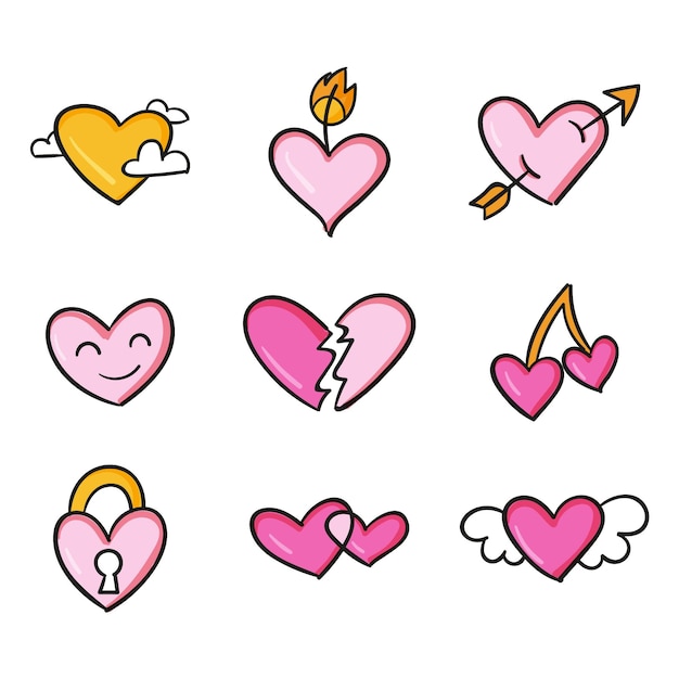 Download Free Vector | Hand drawn design colorful heart shapes