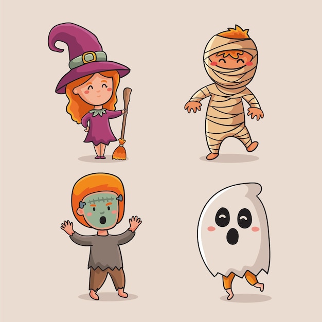 Free Vector Hand drawn design halloween kid collection