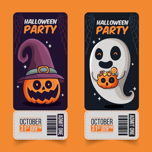 Hand drawn design halloween tickets | Free Vector