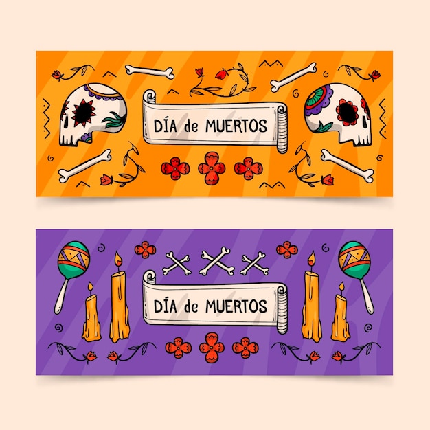 Free Vector Hand drawn dia de muertos banners template