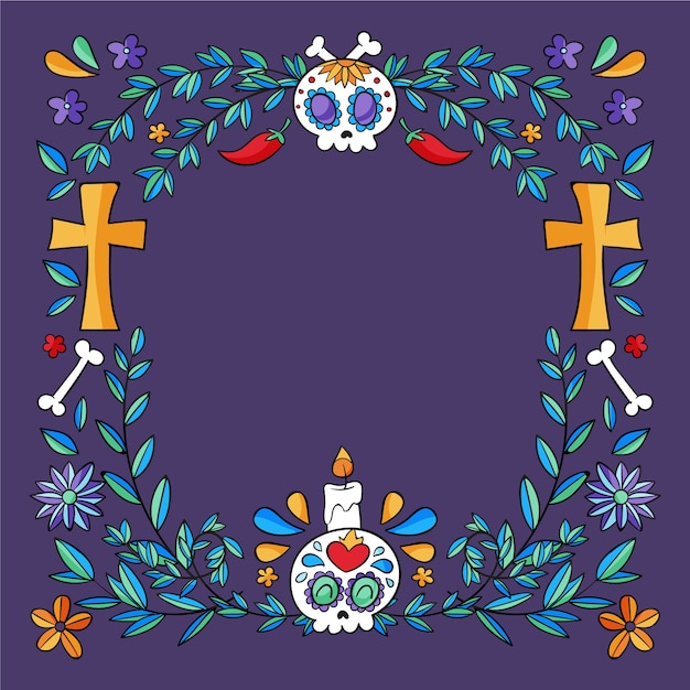 Premium Vector Hand drawn dia de muertos frame template