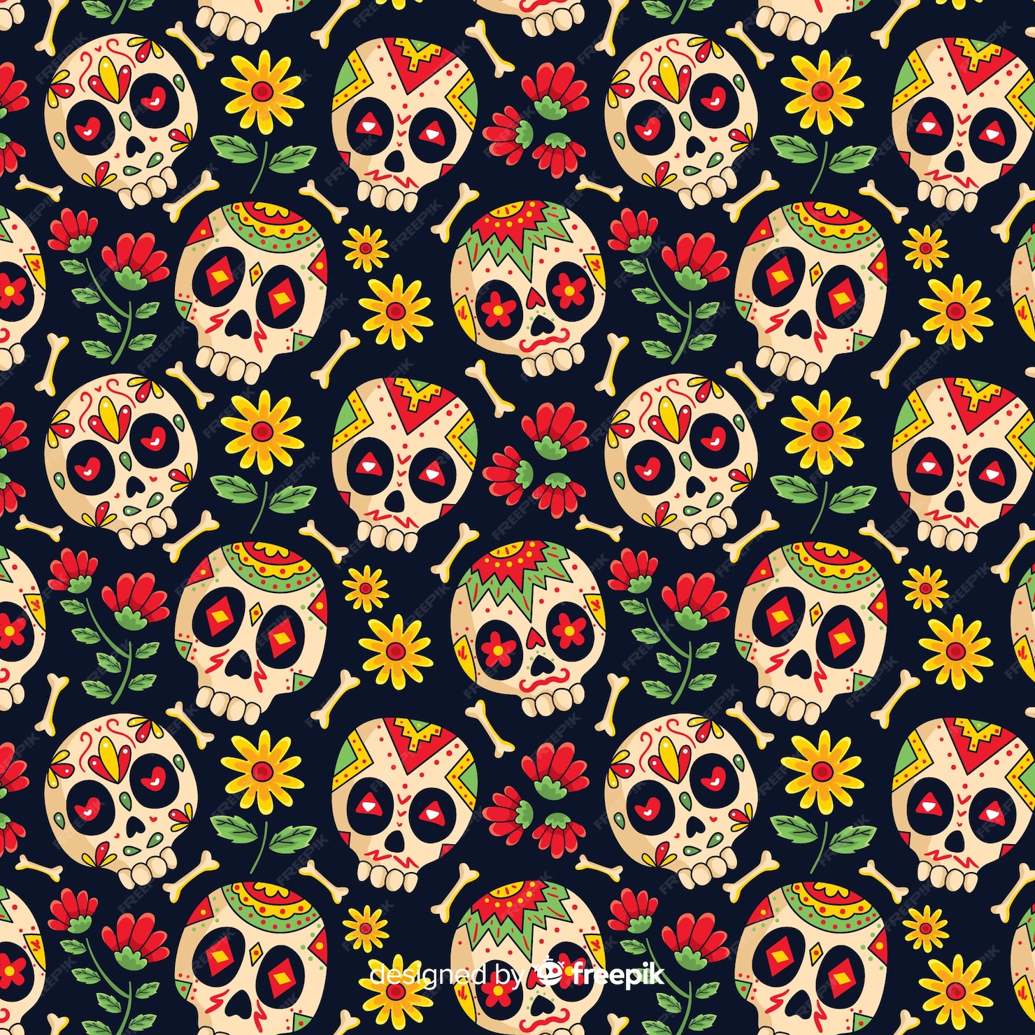 Free Vector Hand drawn of dia de muertos pattern