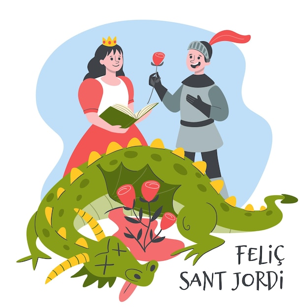 Free Vector | Hand drawn diada de sant jordi illustration with knight ...