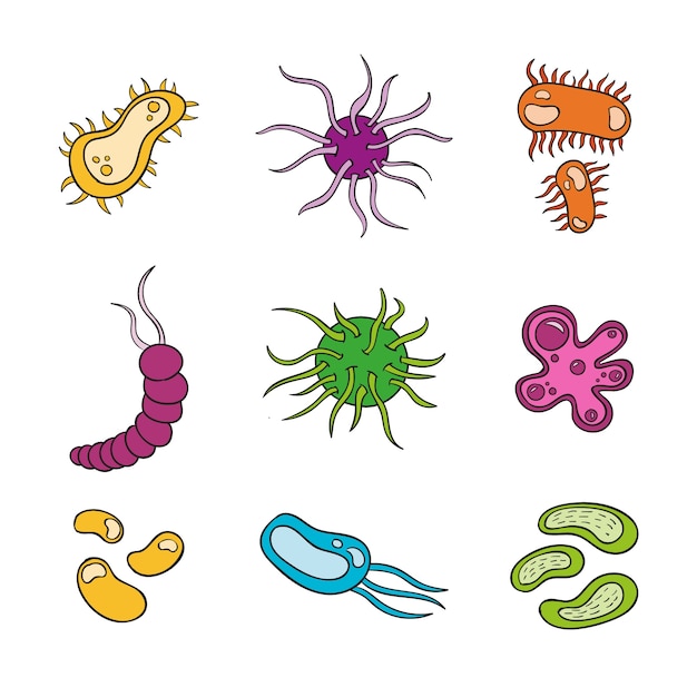 Hand drawn different viruses collection | Free Vector