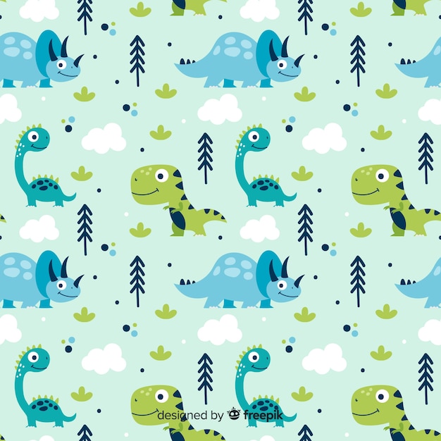 Hand drawn dinosaur pattern Free Vector
