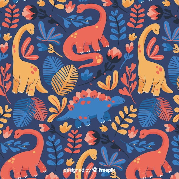 Hand drawn dinosaur pattern Free Vector