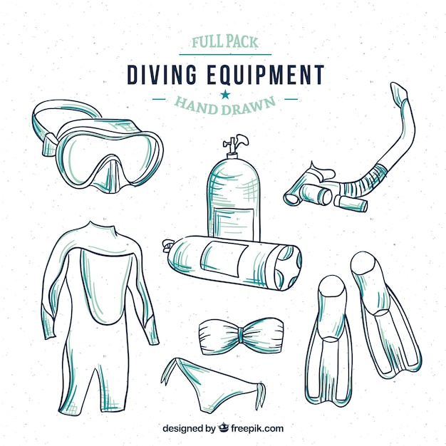 Hand drawn diving equipment
