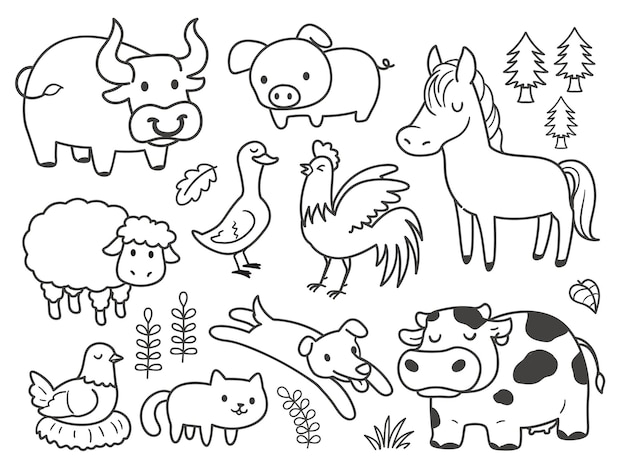 Premium Vector | Hand drawn doodle animals on the farm