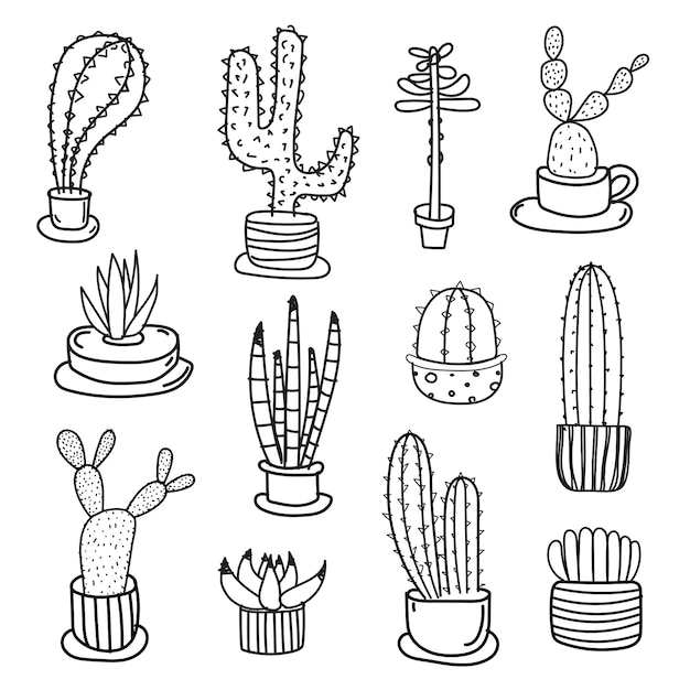 Premium Vector | Hand drawn doodle cactus vector set