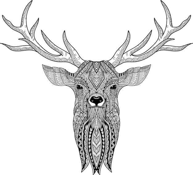 Premium Vector | Hand drawn of doodle deer in zentangle style