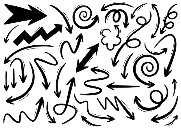 Hand drawn doodle design elements. hand drawn arrows, frames, borders, icons and symbols. cartoon st