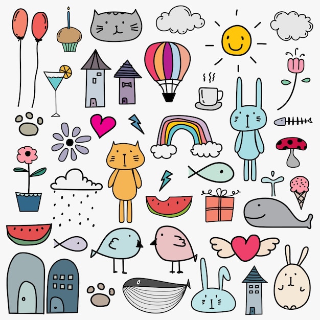 Premium Vector | Hand drawn doodle lovely vector set for kid