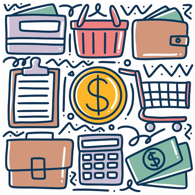 Premium Vector | Hand drawn doodle set finance business with icons and ...