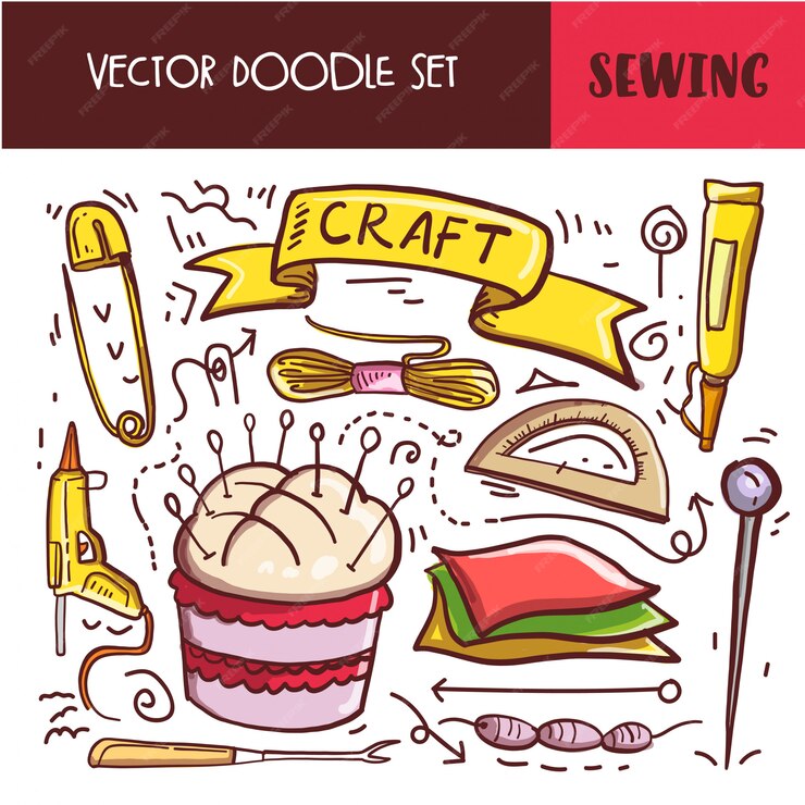 Premium Vector | Hand drawn doodle sewing icon set