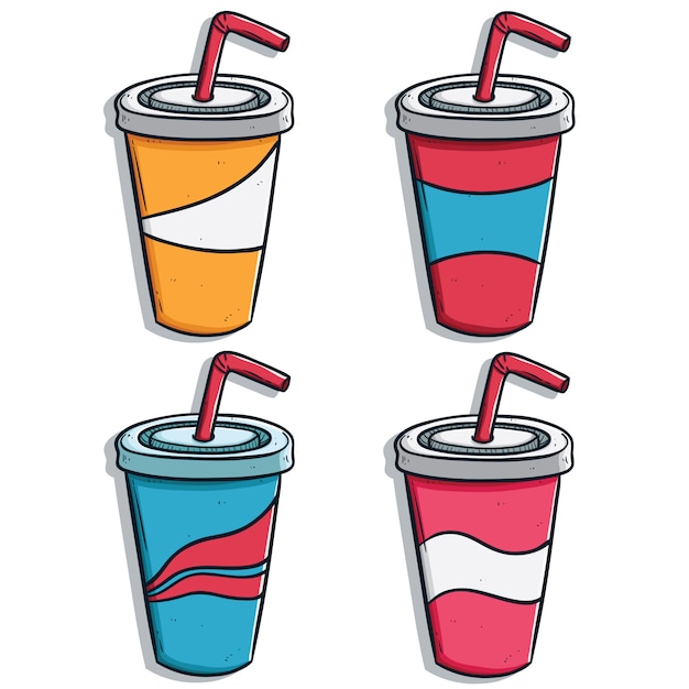 Premium Vector Hand drawn or doodle soda drink cups collection with