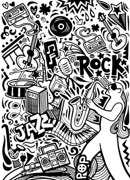 Premium Vector | Hand drawn doodles musical poster template