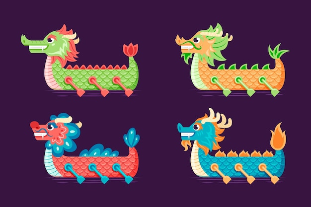 Free Vector | Hand drawn dragon boat collection