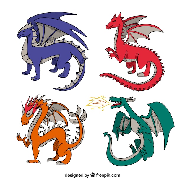Hand drawn dragon character collection