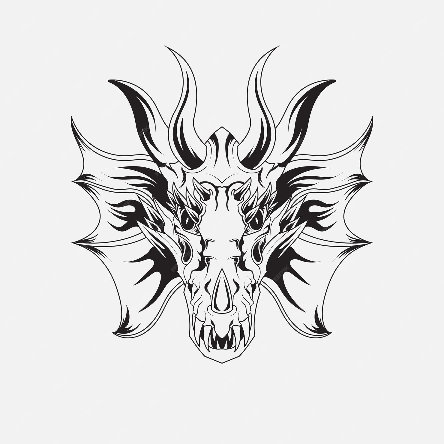 Premium Vector | Hand drawn dragon head tattoos monochrome black and ...