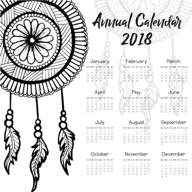 Premium Vector Hand drawn dreamcatcher calendar 2018