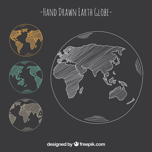 Hand-drawn earth globe in three colors