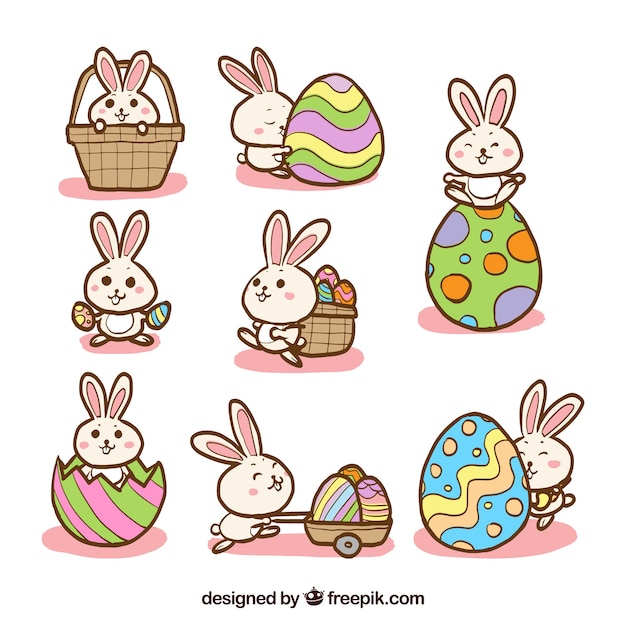 Hand drawn easter bunnies collection Vector | Free Download