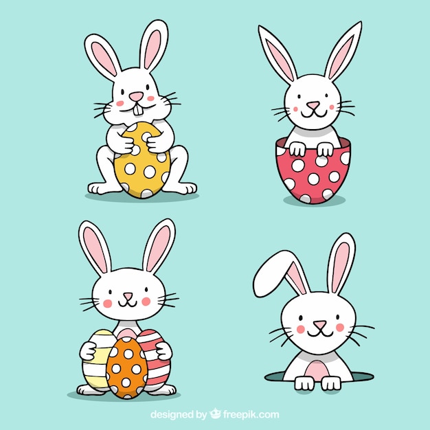 Free Vector | Hand drawn easter bunny collection