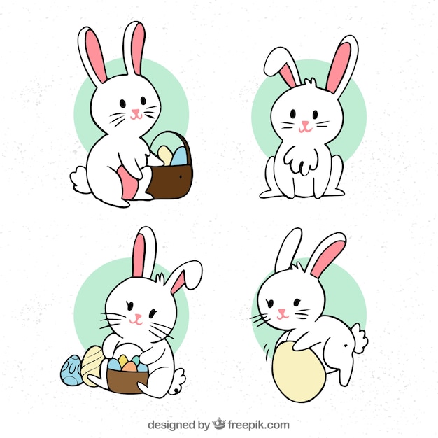 Hand drawn easter bunny collection Vector | Free Download