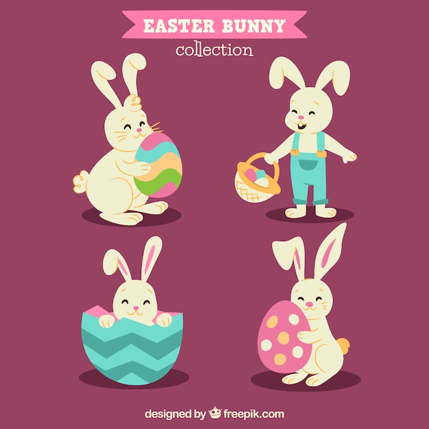 Download Hand drawn easter bunny collection Vector | Free Download