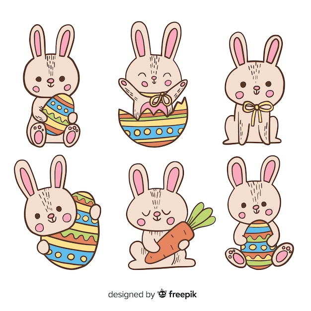 Free Vector | Hand drawn easter bunny collection