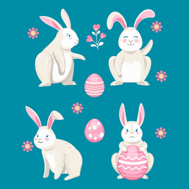 Premium Vector | Hand drawn easter bunny collection