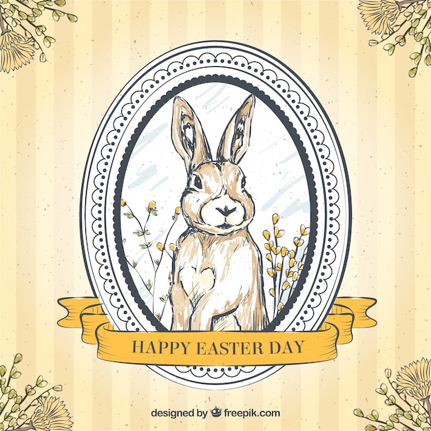 Download Hand drawn easter bunny retro background | Free Vector