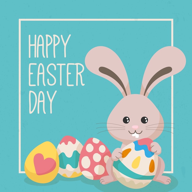 Free Vector | Hand drawn easter bunny with eggs