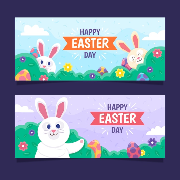 Download Hand drawn easter day banners with bunny | Free Vector