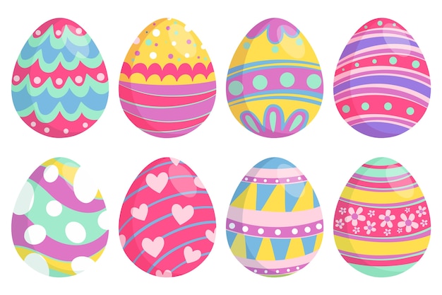 Hand drawn easter day eggs with happy colours Free Vector