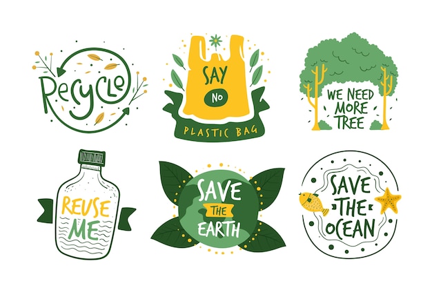 Hand drawn ecology badges Free Vector