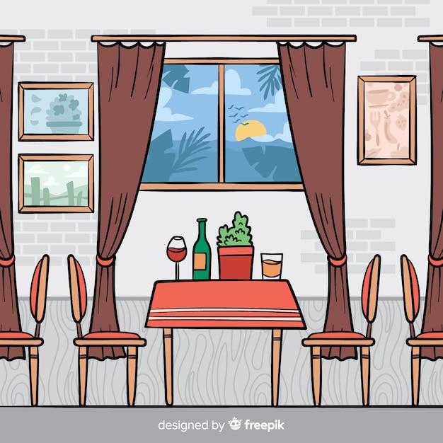 Hand drawn elegant restaurant interior Vector Free Download