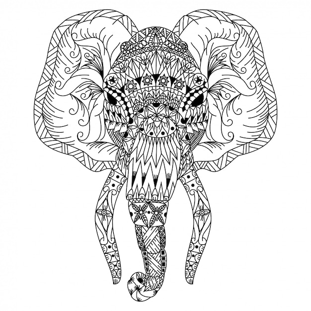 Premium Vector | Hand drawn of elephant head in zentangle style