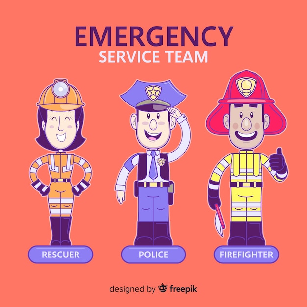 Hand drawn emergency team Free Vector
