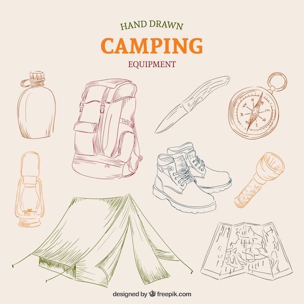Hand drawn equipment of campsite