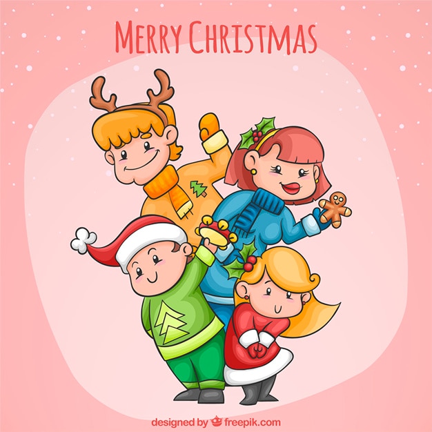 Hand-drawn family celebrating christmas Vector | Premium Download