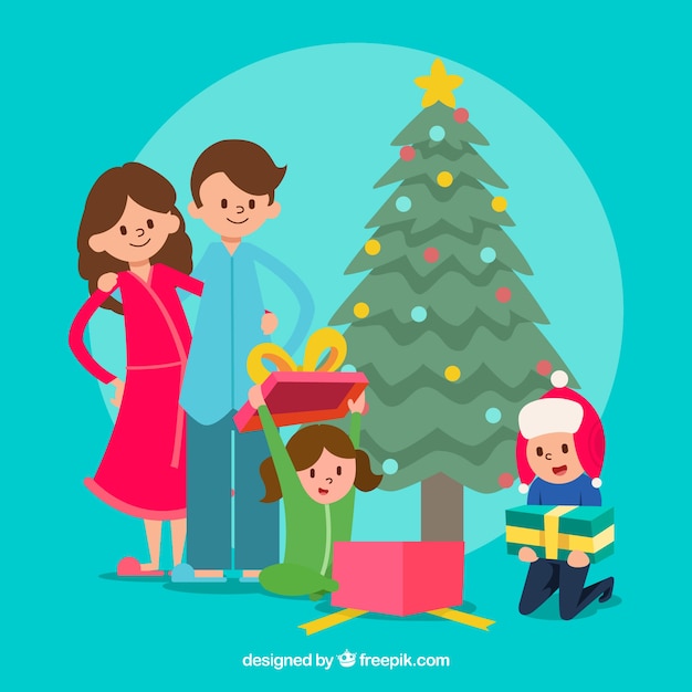 Download Hand drawn family christmas scene background Vector | Free ...