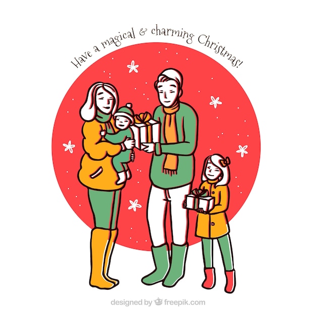 Free Vector | Hand drawn family christmas scene