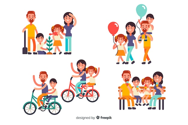 Hand drawn family doing outdoor activities | Free Vector