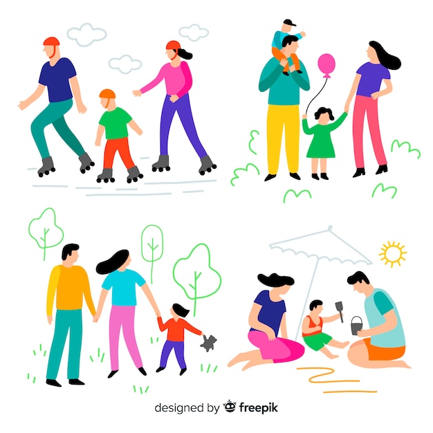 Free Vector | Hand drawn family doing outdoor activities